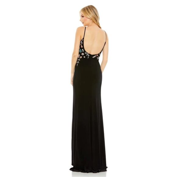 Mac Duggal MULTI COLOR embellished BEADED FLORAL CAMI GOWN black size 10 42006 - Picture 2 of 14